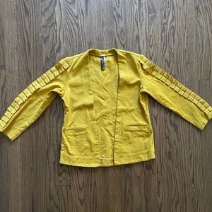 Wanitta Women’s Blazer Jacket 3/4 Ruffle Sleeve Mustard Gold Small Slow Fashion